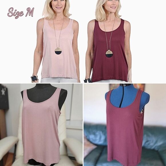 WynneLayers Essential Two-Pack Layering Tanks Woodrose/Burgundy size M - Picture 1 of 16